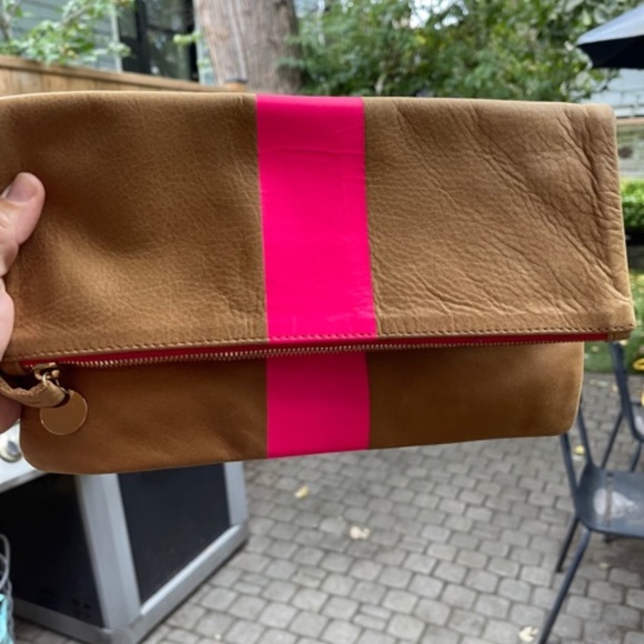 Clare V Brown Clutch with Pink Stripe - Picture 4 of 4